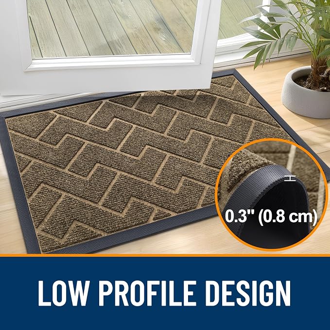 OLANLY Front Door Mat Outside 47x32, All-Season Absorbent Rubber Doormat | Brown - Image 4