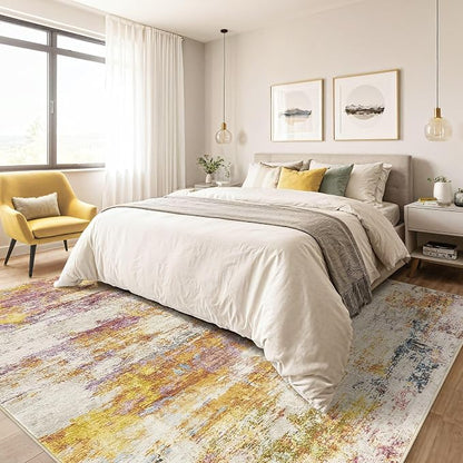 LOONGRUG 7x9 Area Rug Washable Large Neutral Modern Living Room Rugs | Abstract - Image 4