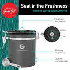 Coffee Gator Coffee Canister, 16oz Airtight Stainless Steel Kitchen Food Storage Container with Date Tracker, Scoop for Sugar,Grounds Coffee, Beans,Tea, Sugar, Cereal, Flour, Cookies Jars - Silver