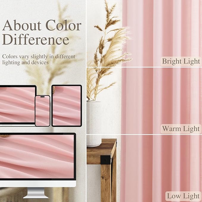Pink Linen Curtains 84 Inch Length 2 Panels Set - Image 3