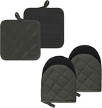 Oven Mitts and Pot Holders Set, Pack of 4, Heat Resistant Silicone Kitchen Mini Oven Mittens for 500 Degrees, Mini Oven Gloves and Hot Pads for Baking Grilling Barbecue Microwave Machine Washable