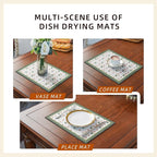 Dish Drying Mat, Diatomaceous Earth Soft Coffee Mat, Absorbent Silicone Dish Drying Mat for Kitchen Counter or Sink for Kitchen Bathroom Coffee Bar (Green, 12 x 16 Inches)