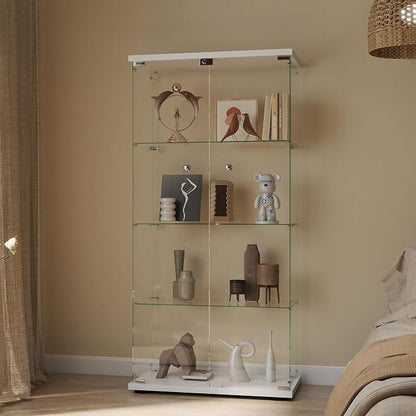 Display Cabinet with Glass Door and Lock, 4-Shelf Curio Cabinets with 5mm by glassdisplaycabinet