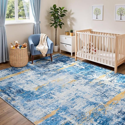 Rugflix 8x10 Area Rugs for Living Room, Washable Sky Blue Gold Large Rug | - Image 8