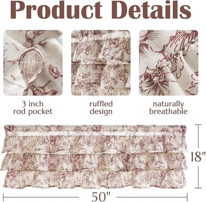 jinchan Ruffled Floral Valance Linen Shabby Chic Small Window Curtain 18 Inch - Image 8