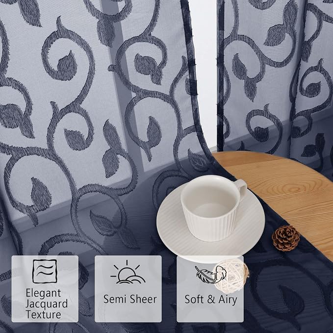Furman Cafe Curtains 30 Inch Length 2 Panels Set, Elegant Geometric Jacquard - Image 4