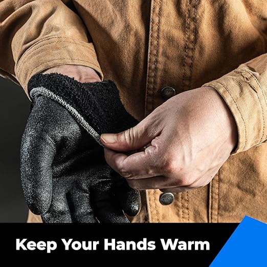 Waterproof Gloves for Men and Women, Freezer Gloves with Grip, Double Nitrile Dipped for Extreme Oil Repellent, for Construction, Mechanics, Mining, Plumbing, Black, Large
