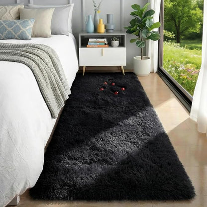Black Runner Rugs for Bedroom, Living Room 2x6 Small Plush Fluffy Boys Rug | - Image 2