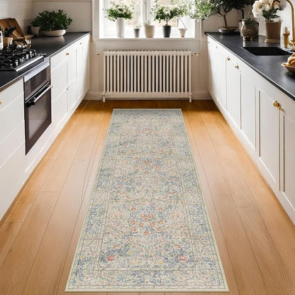 Vintage Beige Blue 3x10 Runner Rug - Image 3
