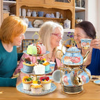 Maxcheck 21 Pcs Tea Party Set for Adults European Floral Tea Set with Metal Holder and 3 Tier Ceramic Cake Stand Porcelain Flower Cup Teapot for Dessert Cupcake(Advanced Style)