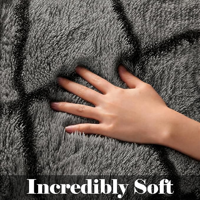 Area Rugs for Bedroom Living Room, 4x6 Fluffy Grey and Black Geometric Rug | - Image 2