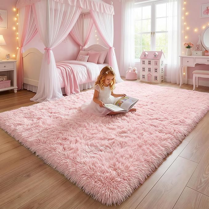 Amdrebio Pink Fluffy Plush Rug 5x7 - Image 7