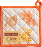 Maison d' Hermine Pot Holders 100% Cotton Heat Resistant Potholders 8" x 8" Hot Pads with Loop BBQ, Cooking, Baking, Grilling, Kitchen, Handling Hot Pans (Pack of 1, Colors of Autumn)