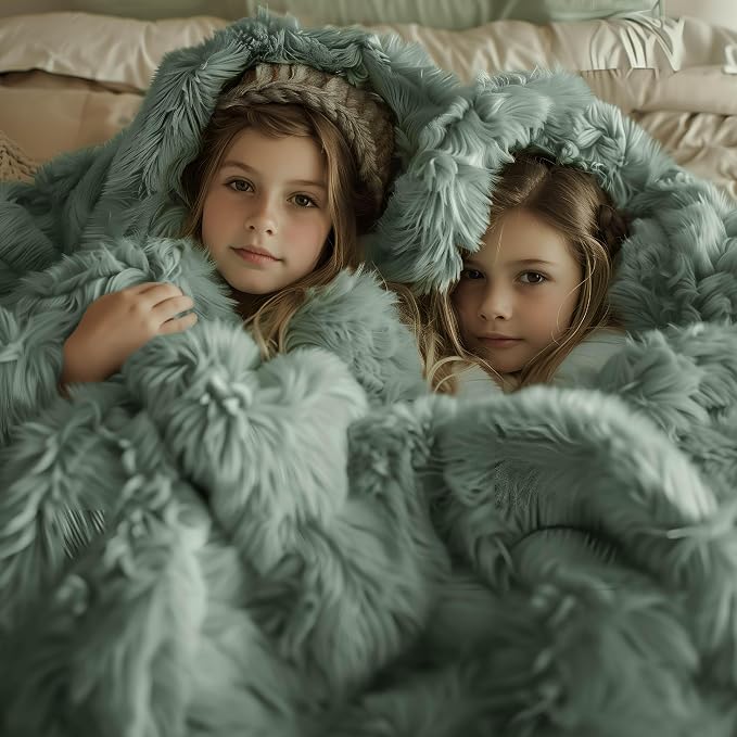 Bedsure GentleSoft Fluffy Sage Green Blankets Queen Size - Image 7