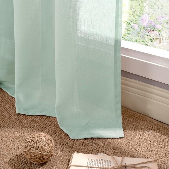 YoungsTex 95 Inch Long Sage Linen Curtains - Image 7