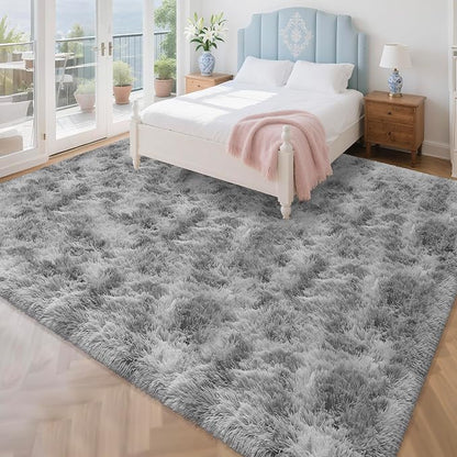 Large Area 8x10ft Carpet Tie-Dyed Grey Washable and Fluffy - Image 3