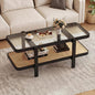 Giantex Rattan Coffee Table, 47.5" Rectangle Solid Wood Tea Table w/Tempered by Giantex