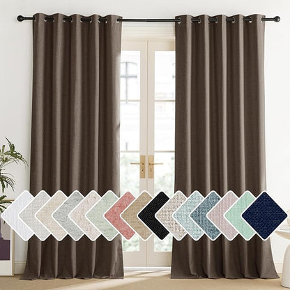 NICETOWN Coffee Vintage Linen 100% Blackout Curtains by NICETOWN