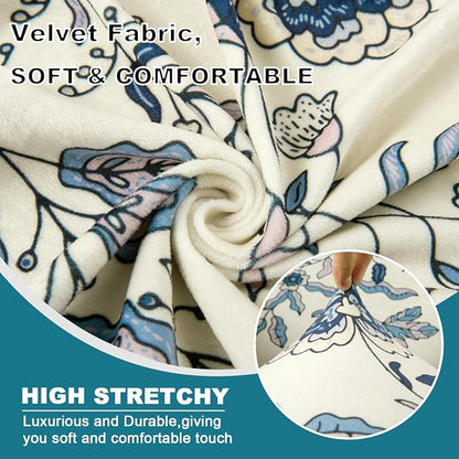 KRFOONN Velvet Wing Chair Slipcovers 2 Piece Stretch Printed Wingback Chair - Image 2