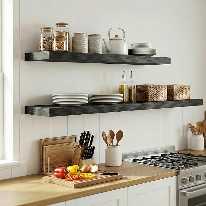 12 inch Deep Floating Shelves for Wall, 55 inch Wide Engineered Wood Wall - Image 6