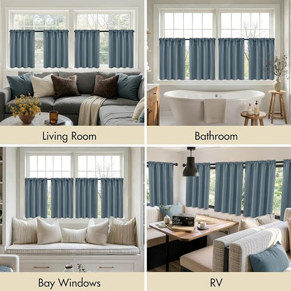 MIULEE Set of 4 Grey Blue 45 Inch Short Blackout Kitchen Window Curtains | - Image 6