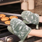 Mini Silicone Oven Mitts, Heat and Slip Resistant Kitchen Gloves 2-Pack Set, Birds Flower Soft Short Oven Mittens, Flexible Thick Pot Holders for Safe Cooking Baking and Grilling (Mini, Aqua)