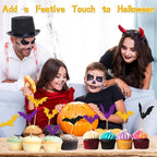 YQUQWN 24 PCS Halloween Black Orange Purple Glitter Bat Cupcake Decorations, Halloween Cupcake Selection, Suitable for Children's Birthday Party, Theme Party, Baby Shower Event Decoration Supplies