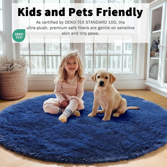 Navy Blue Round Area Rugs 5ft, Soft Bedroom Circle Rug Floor Mat - Image 5