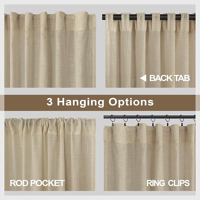 Pitalk Back Tab Linen Curtains 108 Inches Long - Image 5