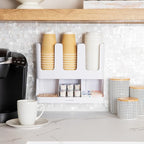 Mind Reader 6 Compartment Upright Breakroom Coffee Condiment and Cup Storage Organizer, White