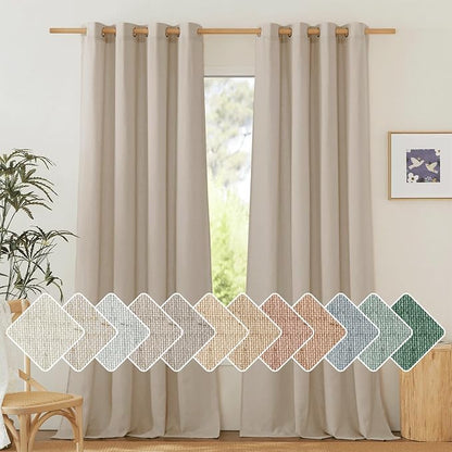 NICETOWN Thick Linen Blend Taupe Curtains 120 inches Long, Grommet Bedroom by NICETOWN