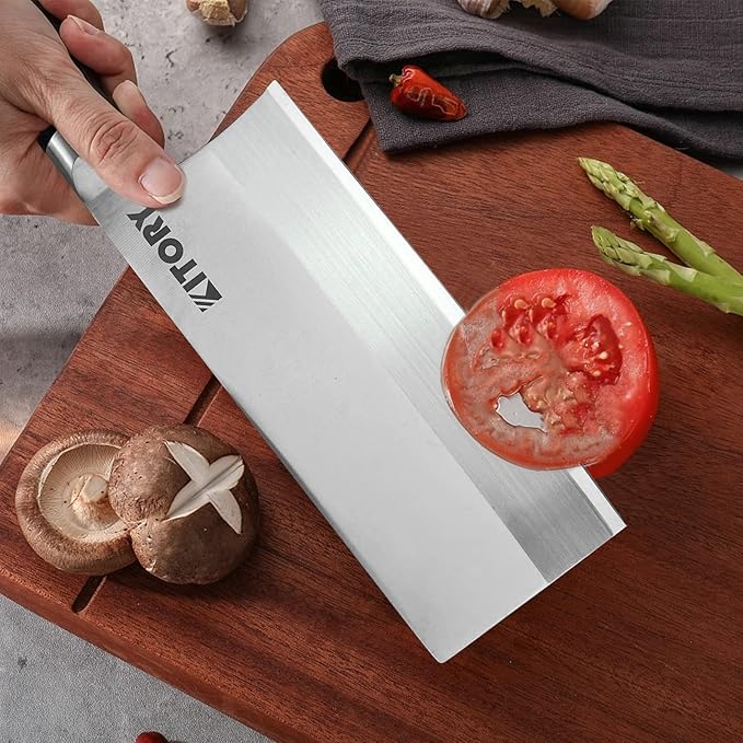 Kitory 7" Lightweight Meat Cleaver, Chinese Chef Knife for Slicing & Chopping (No Bones)- German High Carbon Steel - Ergonomic Pakkawood Handle - Ideal for Women, 2024 Gift (Metadrop Series)