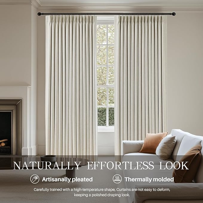 Pinch Pleated Linen Curtains 100% Blackout 120 Inches Long - Image 2