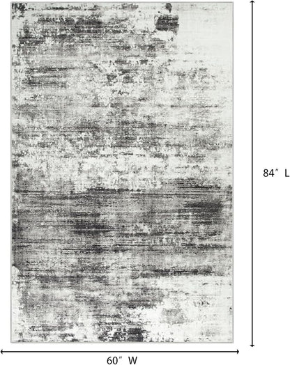 5x7 Area Rugs for Living Room: Washable Abstract Black Grey Badroom Carpet | - Image 2