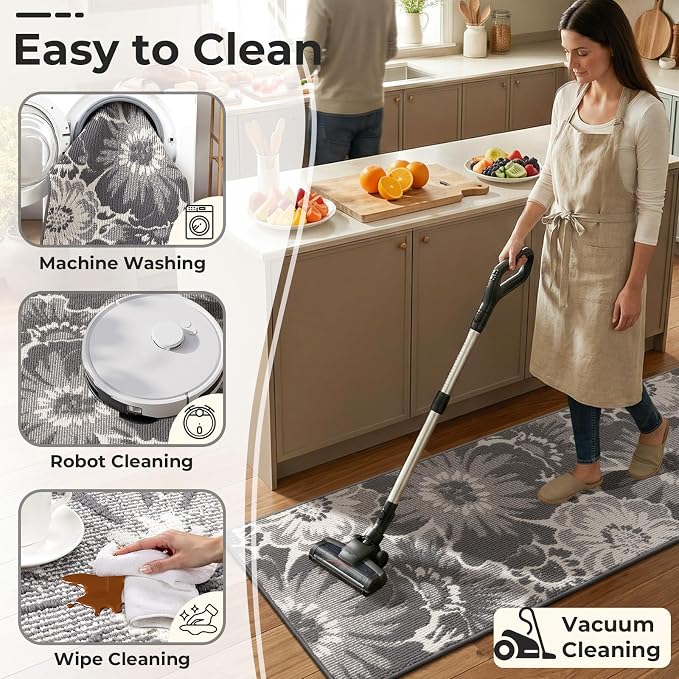 Findosom Hallway Runner Rug 2x10, Non Slip High-Low Textured Floral Washable - Image 6