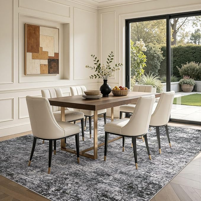 DMOYEST Area Rug Living Room Rugs 10x12 Washable Abstract Grey Carpet | Neutral - Image 4