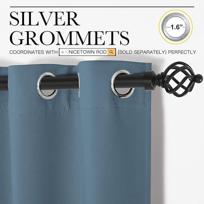 NICETOWN Smoky Blue Blackout Curtains 90 inches Length - Image 2