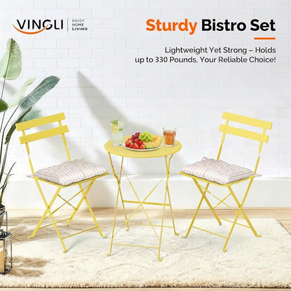 VINGLI Outdoor Folding Bistro Table and Chairs Set of 2, 3-Piece Bistro Set - Image 3