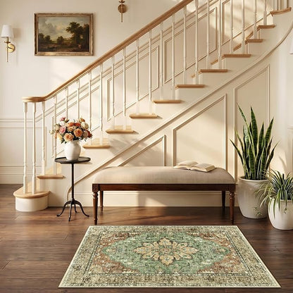 RELEANY Washable Area Rug, Small 2'6"x4', Brick/Brown/Green | Non-Slip - Image 2