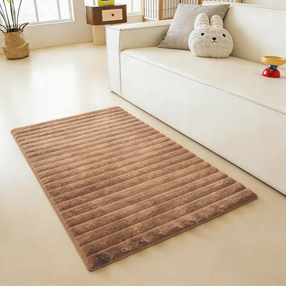 Coffee Rabbit Striped Plush Rug 2'x3', Fluffy Shaggy Area Rug - Image 2