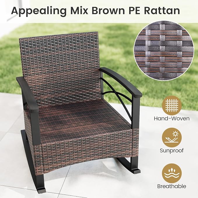 Tangkula 3 Piece Rattan Rocking Chair Set, Patio Rocker Bistro Set - Image 4