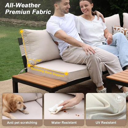 JOYURE 4-Piece Patio Furniture Set, Metal Outdoor Sectional Sofa - Image 6