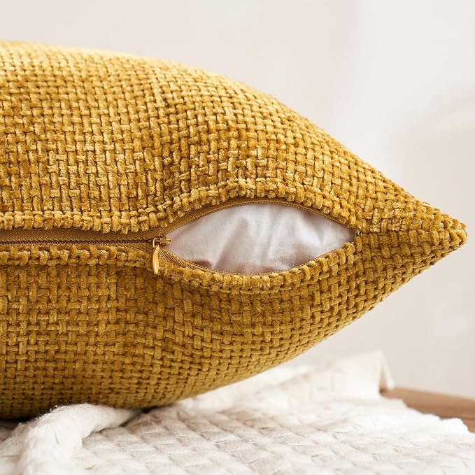 MIULEE Decorative Chenille Fall Pillow Covers Gold Brown 18x18 Pack of 4 | - Image 7