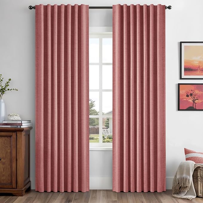 MIULEE 100% Blackout Linen Curtains 42 x 90 Inch Dusty Rose Pink 2 Panels | by MIULEE
