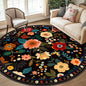 RELEANY Floral Washable Round 8ft Area Rug Black | Flower Carpet Print Boho by RELEANY