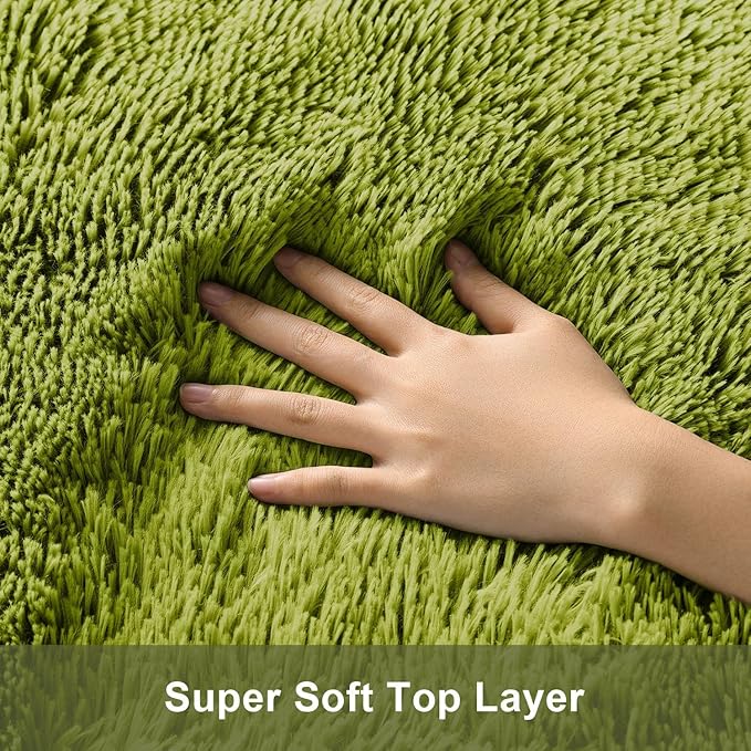 Ophanie Round Rug 4Ft Green Circle Area Rug, Fluffy Fuzzy Bedroom Carpet - Image 2