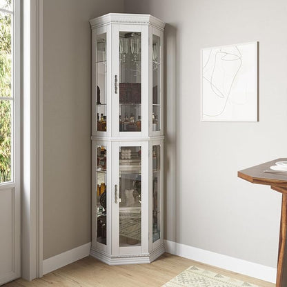 BELLEZE Lighted 3-Side Glass Display Curio Cabinet w/Tempered Glass Doors & - Image 3