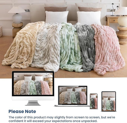 Ultra Soft Cozy Faux Fur Throw Blanket, Fuzzy Plush Thick Bubble Blanket - Image 9