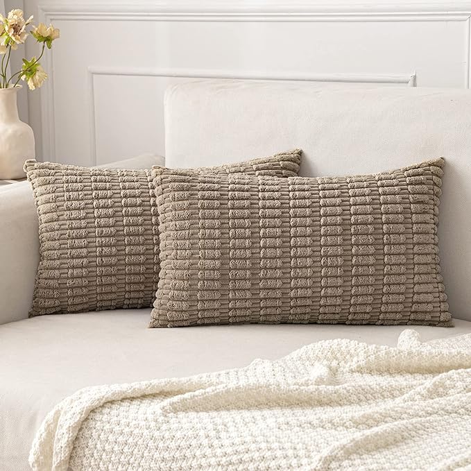 MIULEE Lumbar Corduroy Decorative Throw Pillow Covers 22x14 Light Brown | Pack by MIULEE