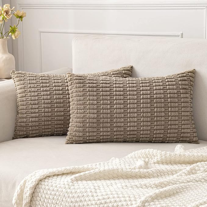 MIULEE Lumbar Corduroy Decorative Throw Pillow Covers 24x14 Light Brown | Pack by MIULEE